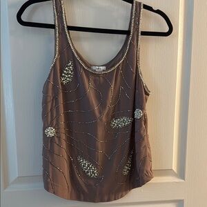 Chic Beaded Brown Tank Top